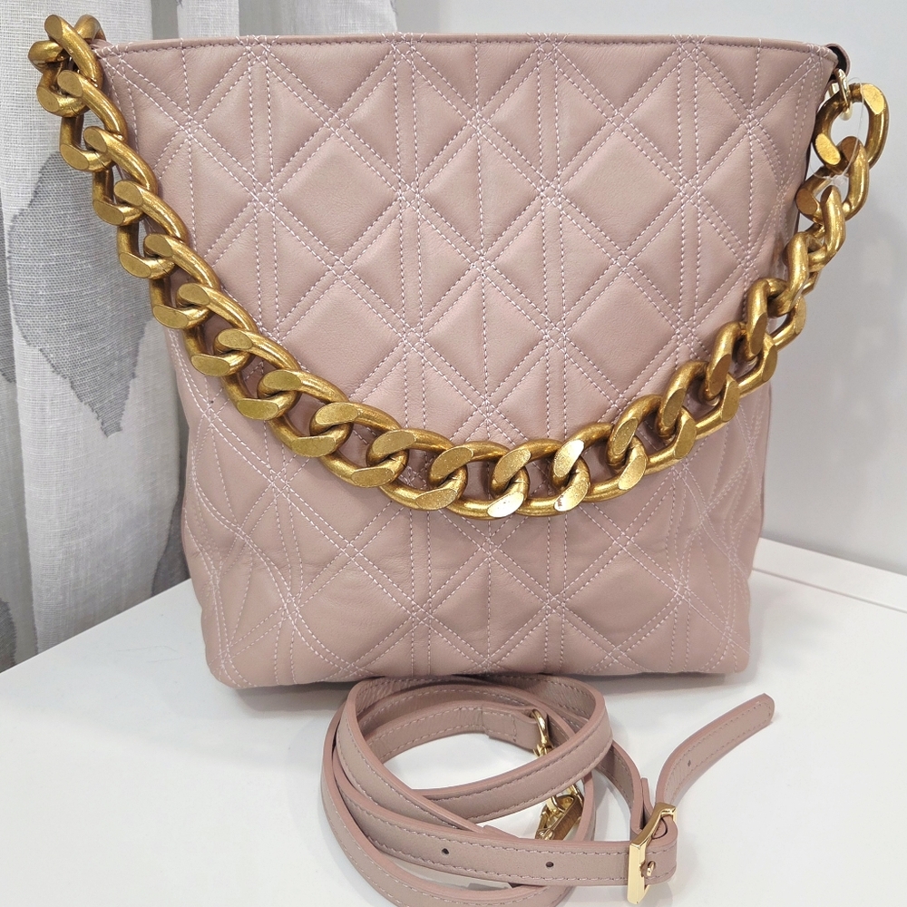 Blush Quilted Leather Handbag – Made in Italy – NWOT
